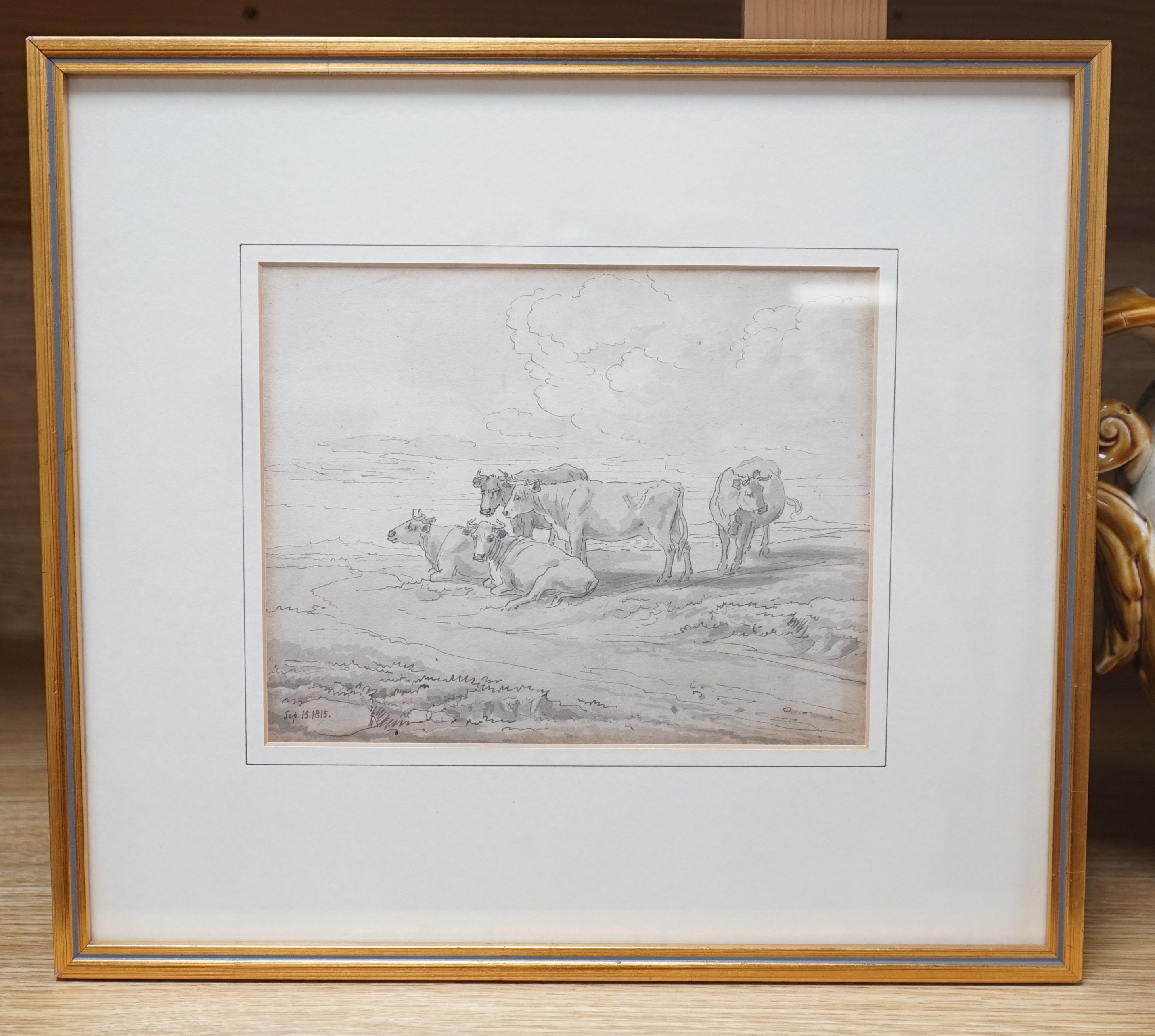 John White Abbott (1763-1851), Cattle resting, pen and wash drawing, inscribed Sep.15.1815, 15 x 19cm